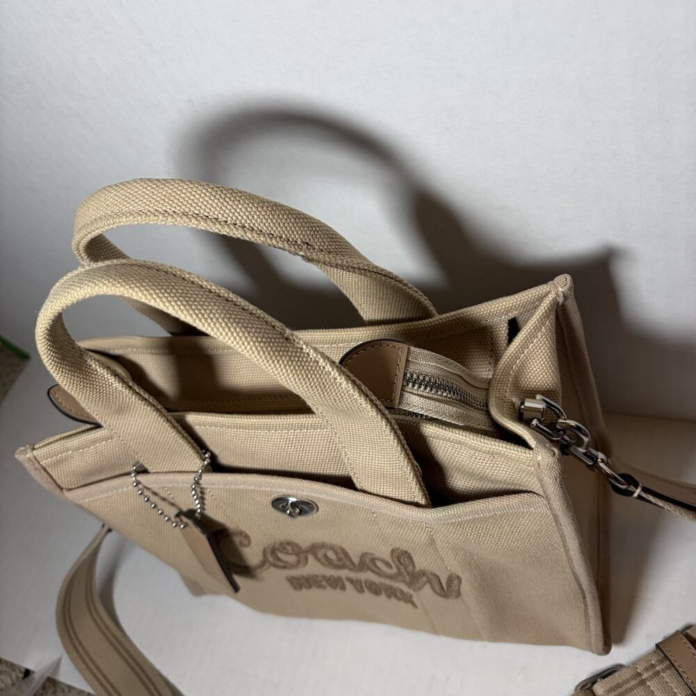 COACH Cargo Canvas Tote Crossbody Bag Silver/Natural Beige - Picture 2 of 8
